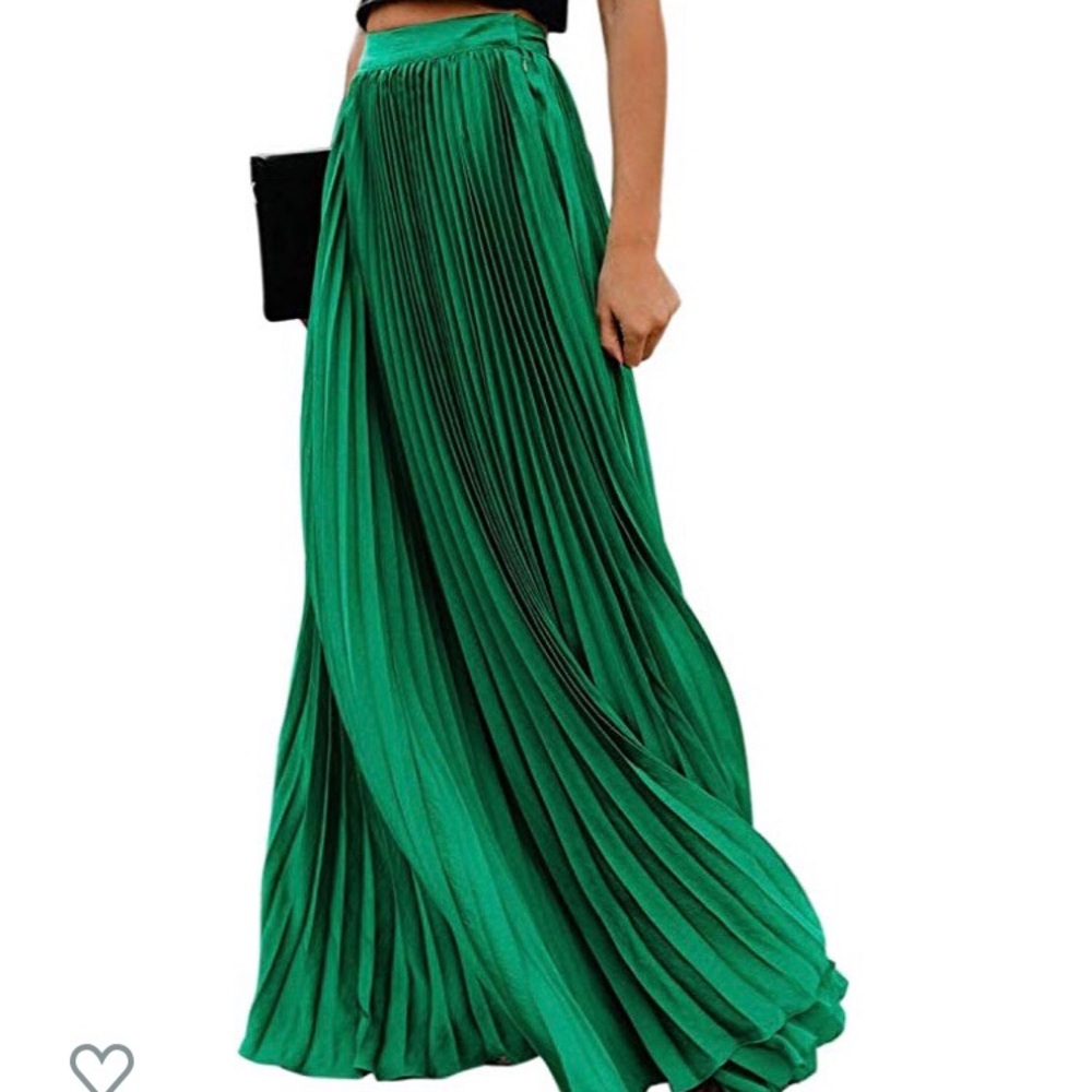 Emerald Green Pleated, Maxi Skirt